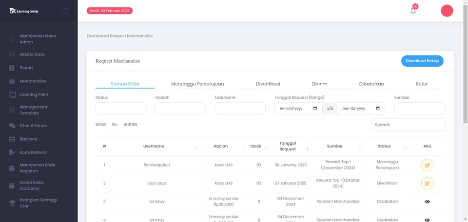 Tangkapan layar 1 dari 8 — Backoffice DLIK OJK