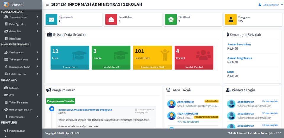 Tangkapan layar 1 dari 3 — Sistem Informasi Administrasi Sekolah
