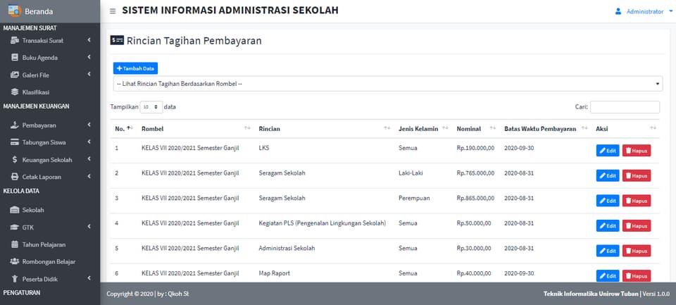 Tangkapan layar 2 dari 3 — Sistem Informasi Administrasi Sekolah