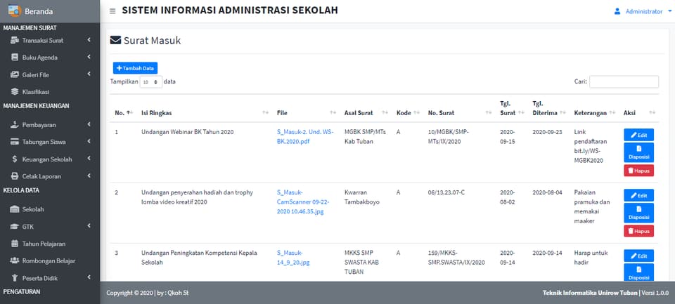 Tangkapan layar 3 dari 3 — Sistem Informasi Administrasi Sekolah