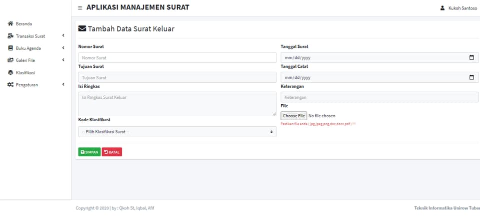Tangkapan layar 2 dari 3 — Sistem Manajemen Surat